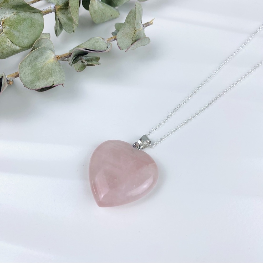 Rose Quartz Heart Pendant Silver plated necklace